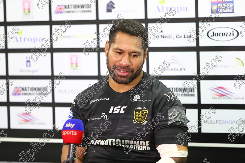 HFC CD58599 
 Hull FC v Catalan Dragons

Mickey Paea faces the press